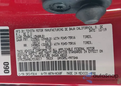 2020 Toyota Tacoma Sr V6 z USA, uszkodzony, nr VIN 3TMCZ5AN8LM318217